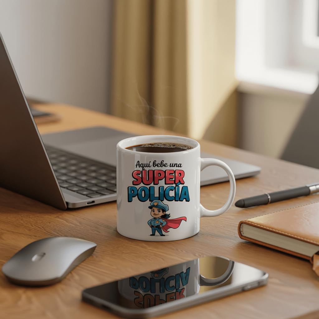 Taza SUPER POLICÍA – Regalo Original para POLICÍA | Taza de Cerámica 325ml con Diseño Superhéroe | Apta Microondas y Lavavajillas — view 3