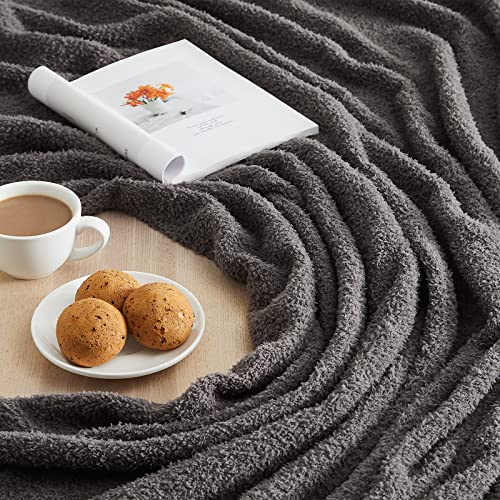 Image of CYMULA Super Soft Knit Throw Blanket Twin Size Dark Grey-Lightweight Plush Fuzzy Fluffy Warm Cozy Blankets and Throws for Sofa Bed All Season Use, 60x80 inches