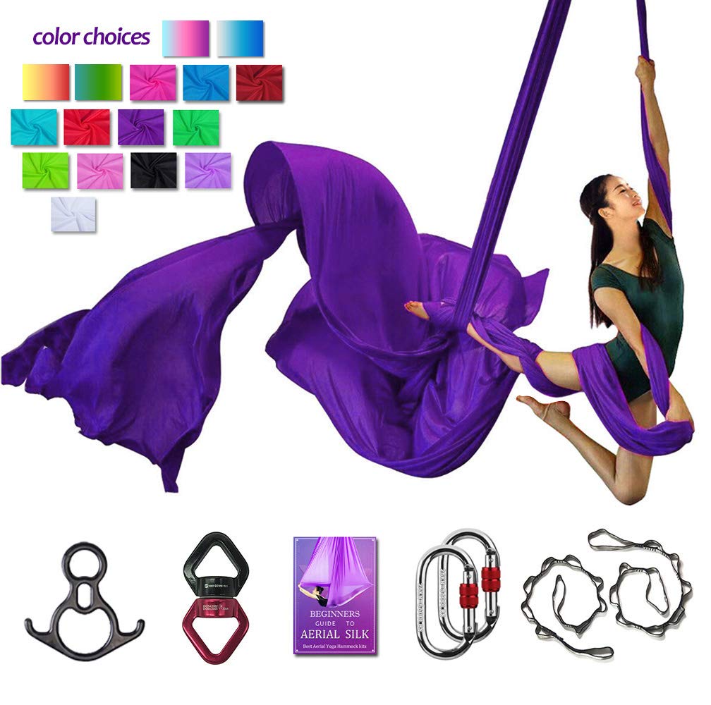 Deluxe Aerial Silks Equipment Set - 11 Yards Aerial Yoga Hammock Swing for Acrobatic, Circus Arts, Dance (L:10m W:2.8m)