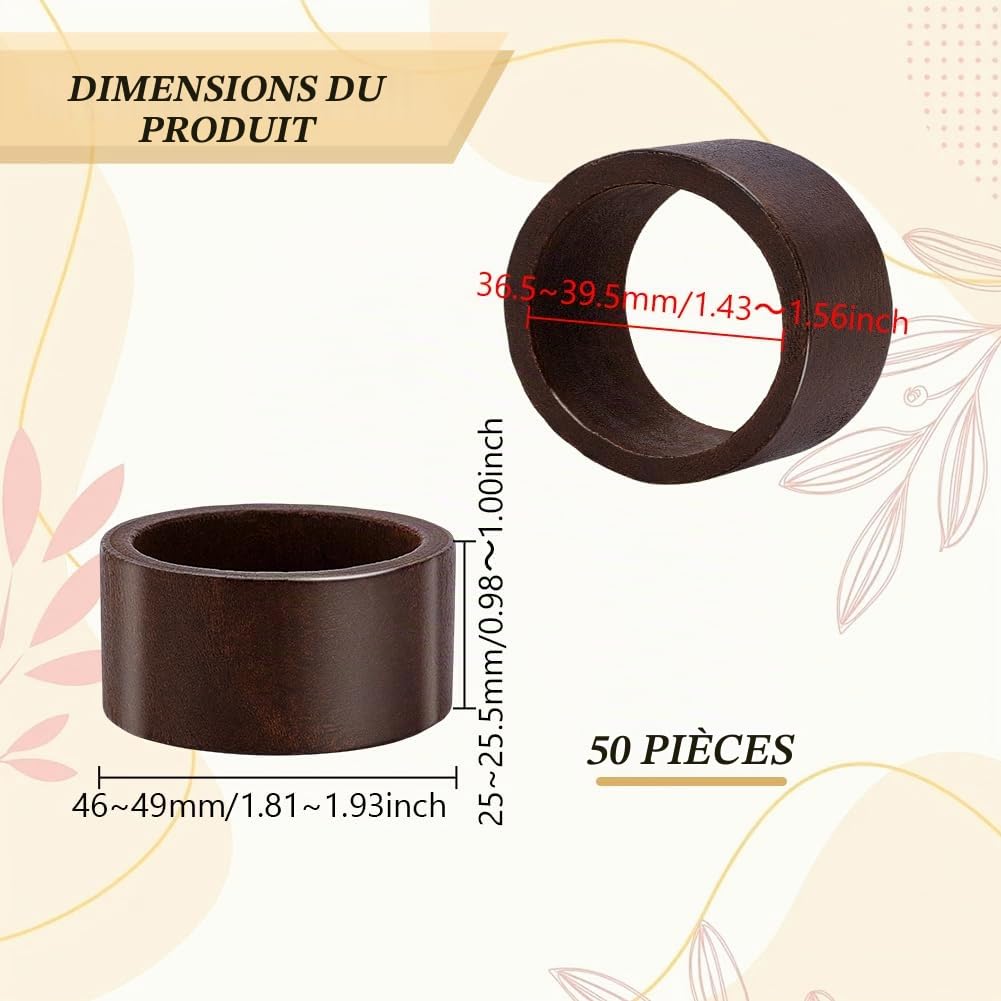 AHANDMAKER Lot de 50 ronds de serviette en bois pour salle à manger, anniversaire, dîner, Noël, automne, fête de Thanksgiving (rond, marron)