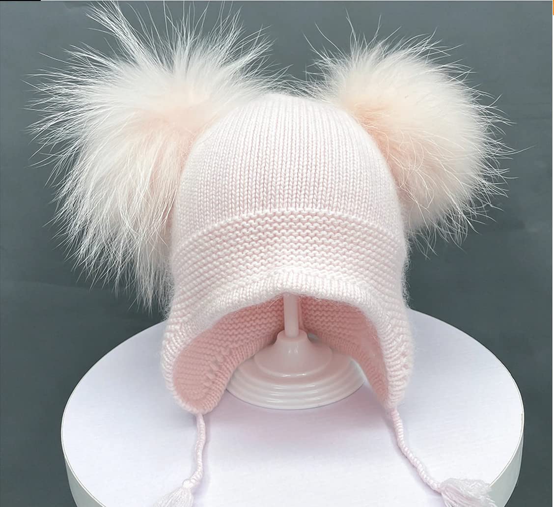 Kopfbedeckung für Neugeborene Ohren, Wolle, Soft-Pon-Pon, echter Fell, Mädchen, Baby Hat FuR