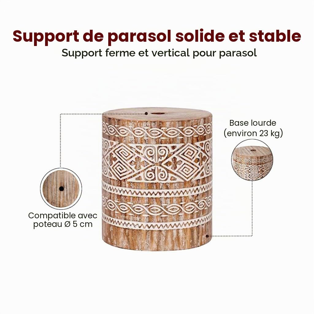 vidaXL Pied de Parasol 23 kg Blanc lavé Bois Massif Cylindrique