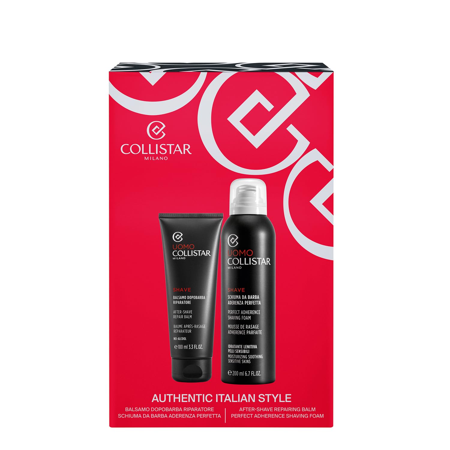 Collistar Cofanetto Regalo Uomo, Schiuma da Barba 200 ml + Balsamo Dopobarba 100 ml, Set Regalo Rasatura, Pelli Sensibili, Idratante e Lenitivo, Senza Alcool