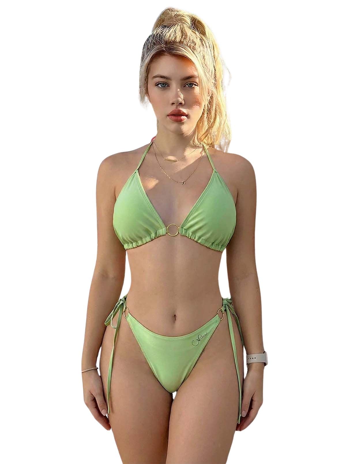 vloura Women Bikini Set Two Piece Swimwear Stylish Beachwear Triangle Top Tie Side Bottom Summer Pool Vacation Holiday Wear for Ladies, Women Bikini Set for Beach-picture-22