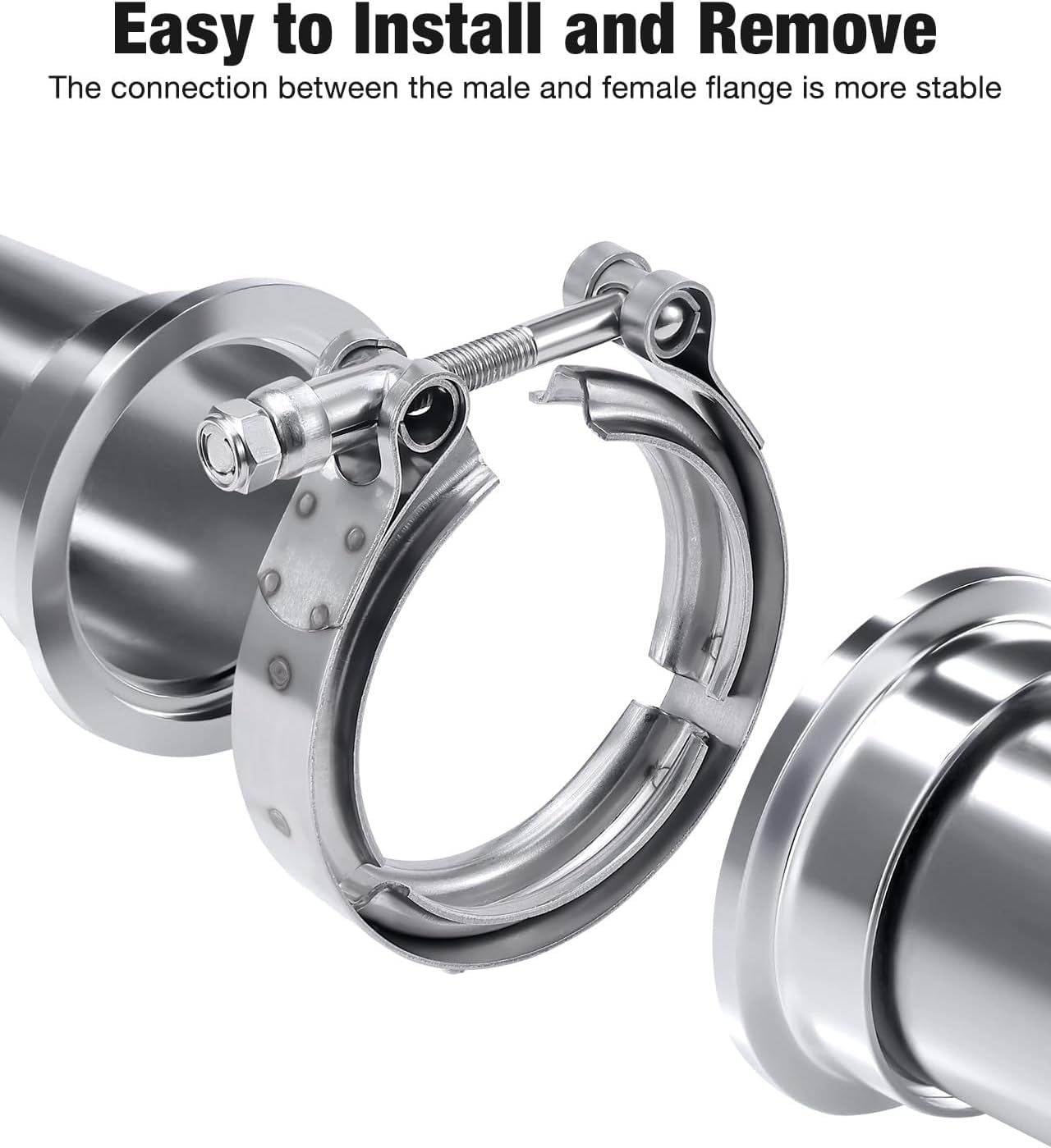 Lot de 2 colliers de serrage en V de 7,6 cm avec bride mâle et femelle en acier inoxydable pour tuyau d'échappement, kit de réparation de bride d'échappement, pince de silencieux