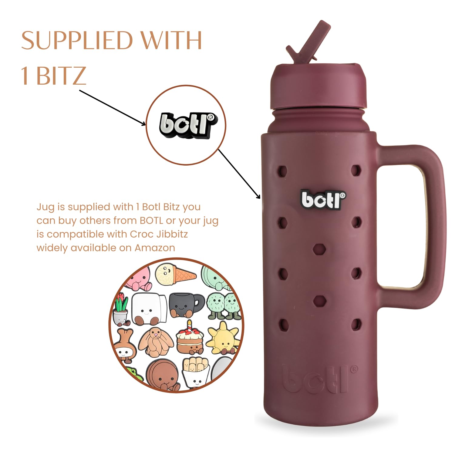 BOTL – Epic Jug – Personalisierte Edelstahl-Wasserflasche, auslaufsicherer Strohhalm-Deckel, isolierte Flasche, 700 ml, Sportverschluss mit internem Strohhalm, personalisierbare Flasche – Kirsche