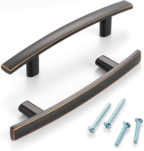 Miniatura 2 de Tirador Caroline ZP2204 con barra curvada de bronce aceitado de 3 pulgadas, tirador de gabinete de cocina, paquete de 10, herrajes sólidos para