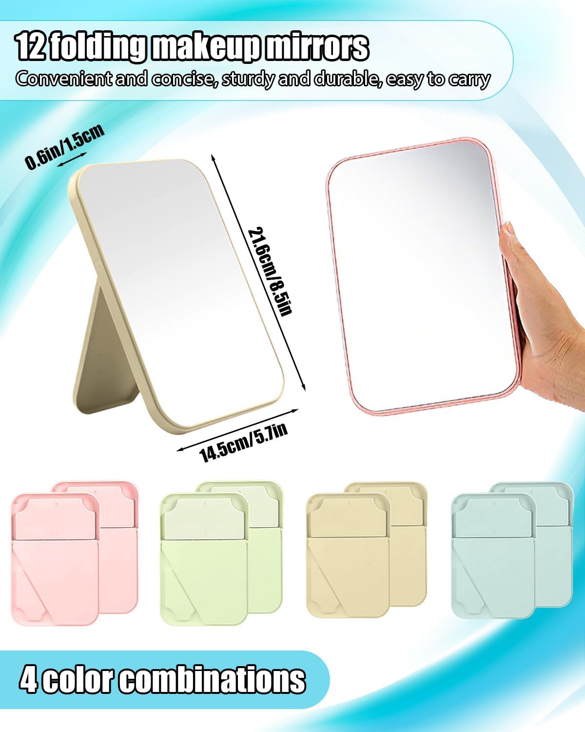 Foldable Mirror, 20 Pack Desktop Makeup Mirror Simple Folding Makeup Mmirrors with Stand for Spa Party, Girl, Women, Beauty, 4 Color