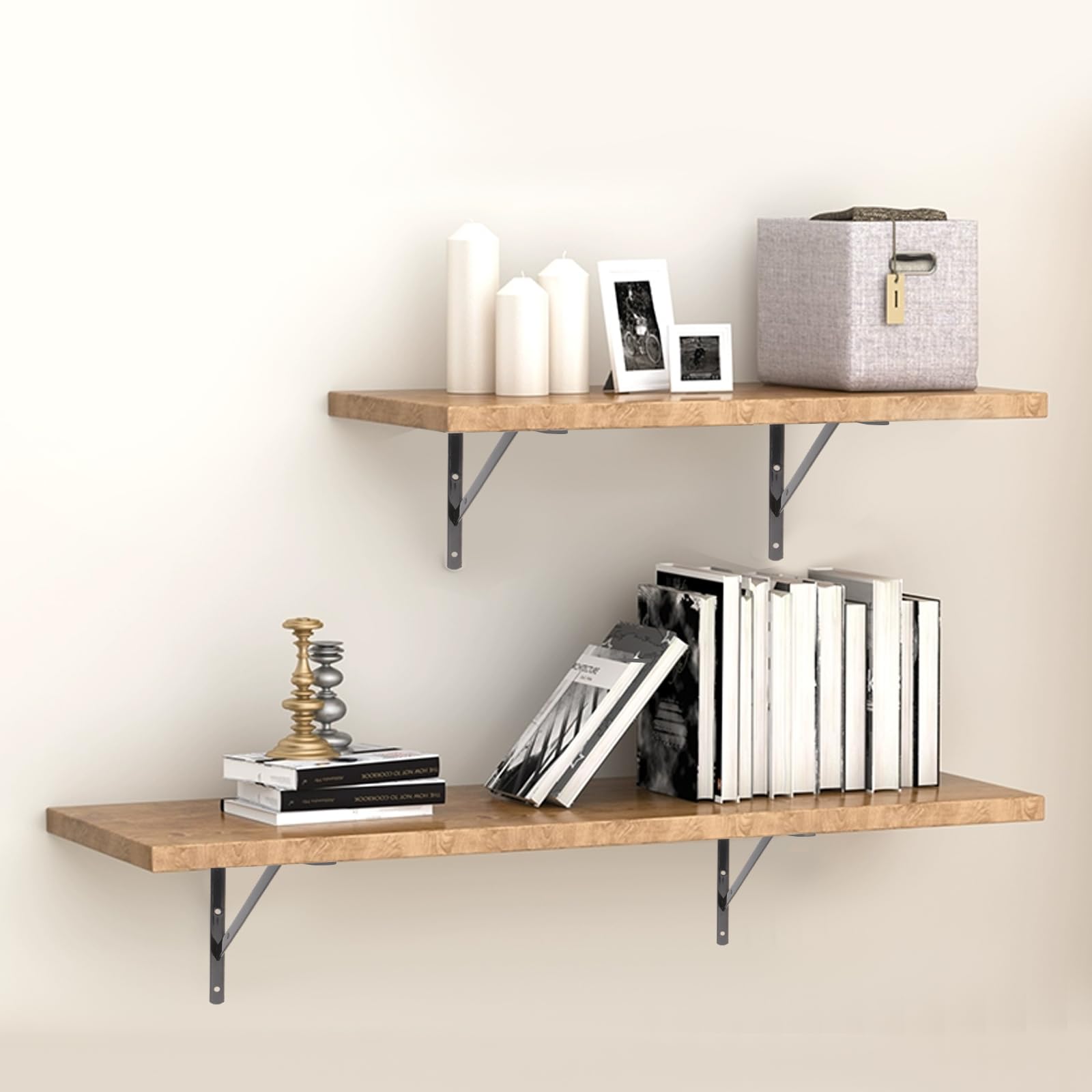 Lot de 12 supports d'étagère - 400 x 250 mm - En métal noir - Pour charges lourdes