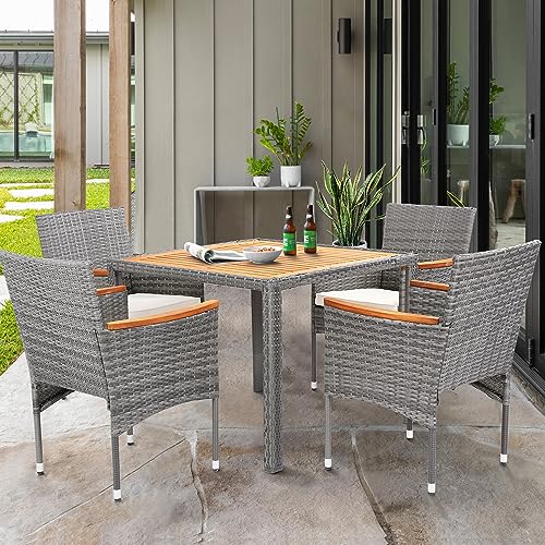 Artbuske 5 Pieces Patio Dining Sets For 4 Outdoor Patio Furniture Sets With Acacia Wood Table Top Outdoor Table And Chairs Wicker Outdoor Furniture Set For Patio Yard Deck Gazebo,Grey thumb #1