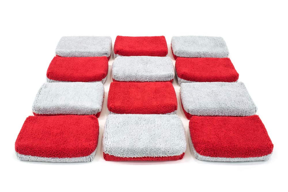 [Saver Applicator Terry] Microfiber Ceramic Coating Applicator Sponge with Plastic Barrier for GTechniq & SB3-12 Pack (Red/Gray, Thin)