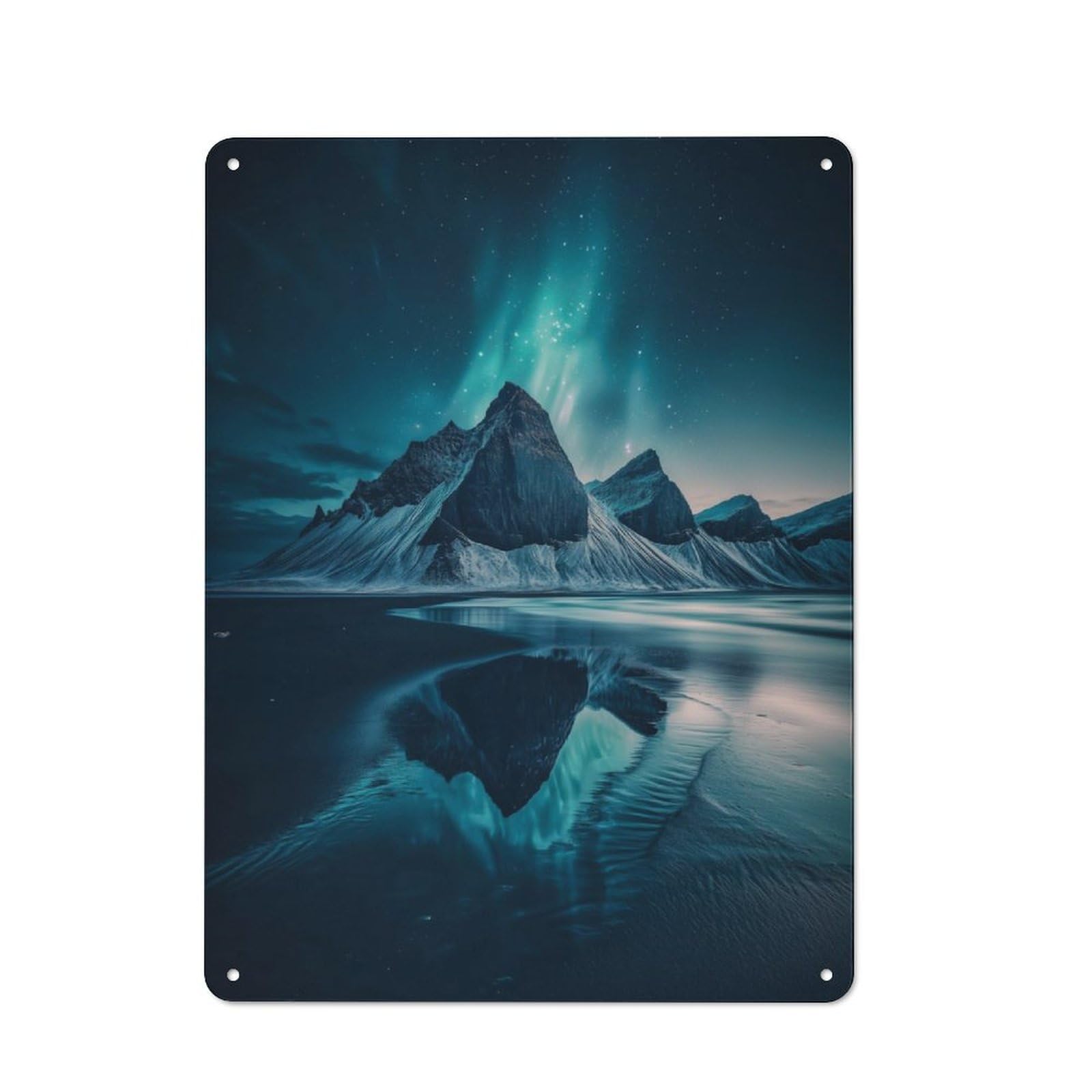 Junmoney Mountain Reflection Under Aurora Borealis For Garden Room Or Summerhouse, Vintage Tin Sign 40X30cm, A Metal Wall Feature For Garden Rooms And Summerhouses