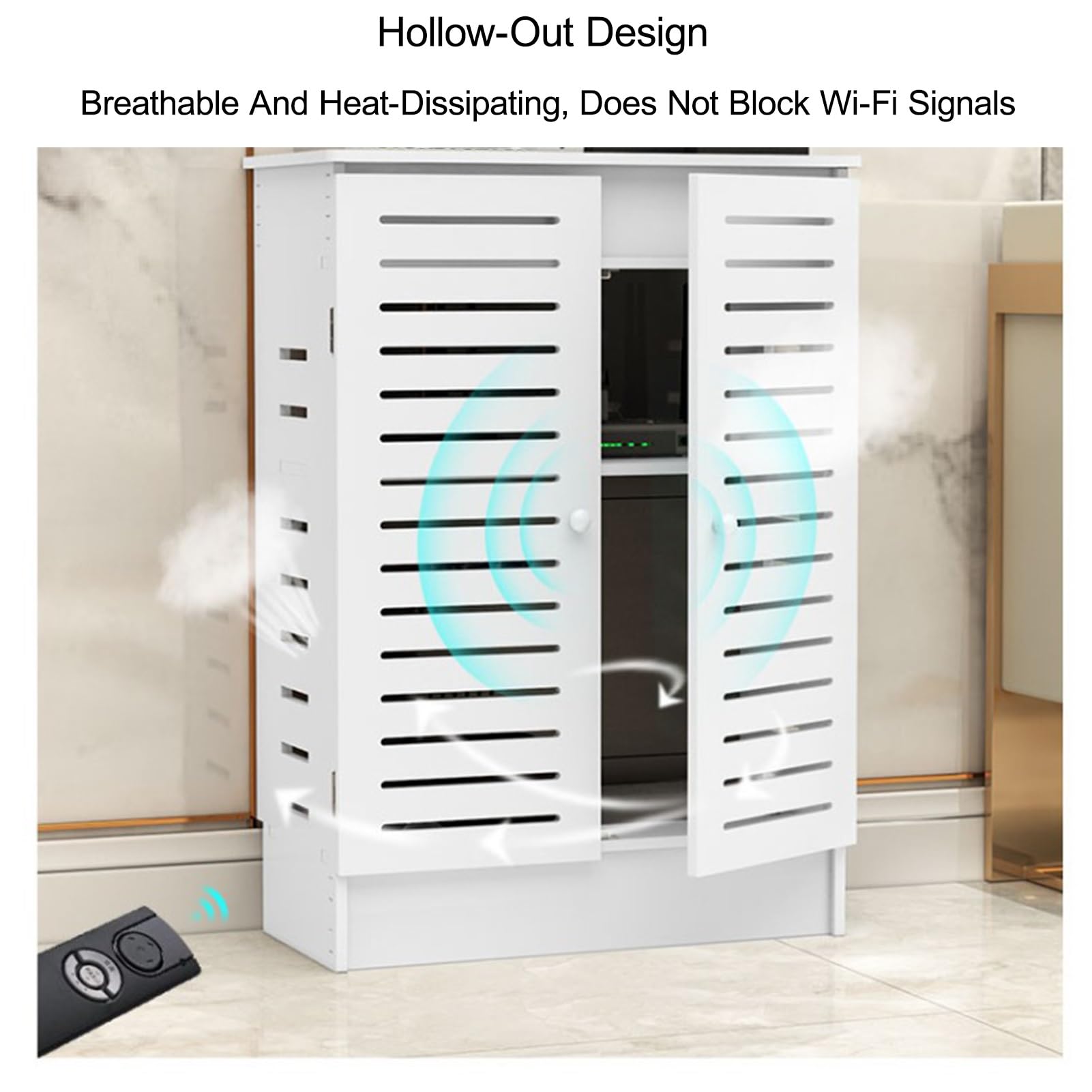 WLAN-Router-aufbewahrungsschrank, Freistehender Schrank-Organizer, Ausgehöhlte Seiten, Unsichtbare Aufbewahrung, für Wohnzimmer, Büro, Schlafzimmer(70x80x25cm/27.6x31.5x9.8in)
