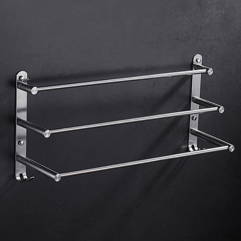 QPZK Portasciugamani da bagno a 3 livelli con gancio in acciaio inox da parete per bagno montato a parete, porta asciugamani, scaffale multistrato con asciugamano B spazzolato, 60 cm