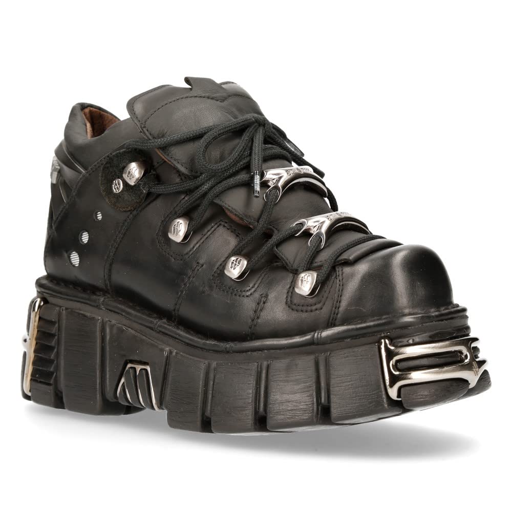 New Rock Botín Piel Negro Mujer Zapato Plataforma ICONIC 106 Black Woman Ankle Leather Shoes Boots M.106N-S16