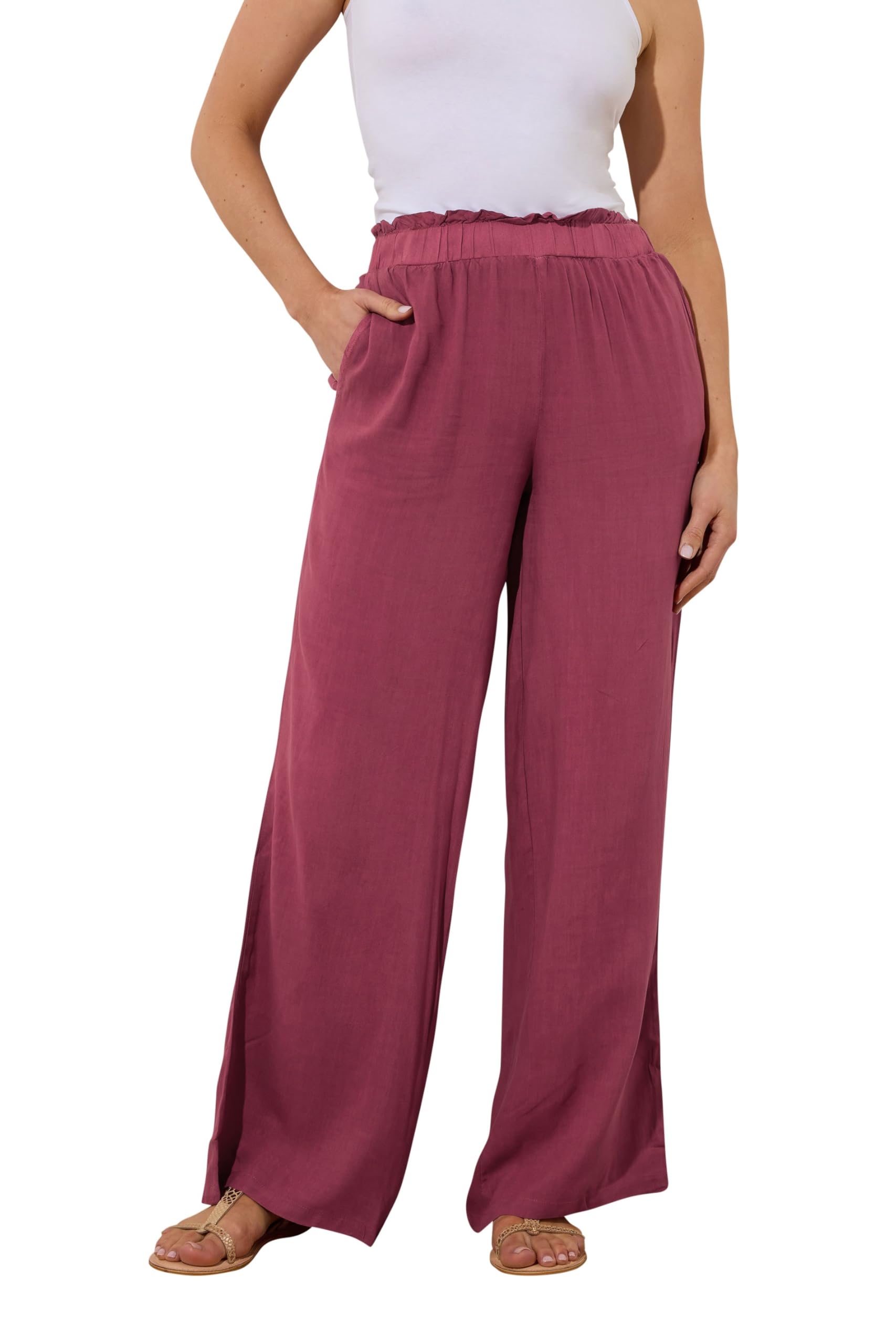 Long Tall Sally Women's Red - Lts Tall Berry Acid Wash Wide Leg Trousers 24 Long