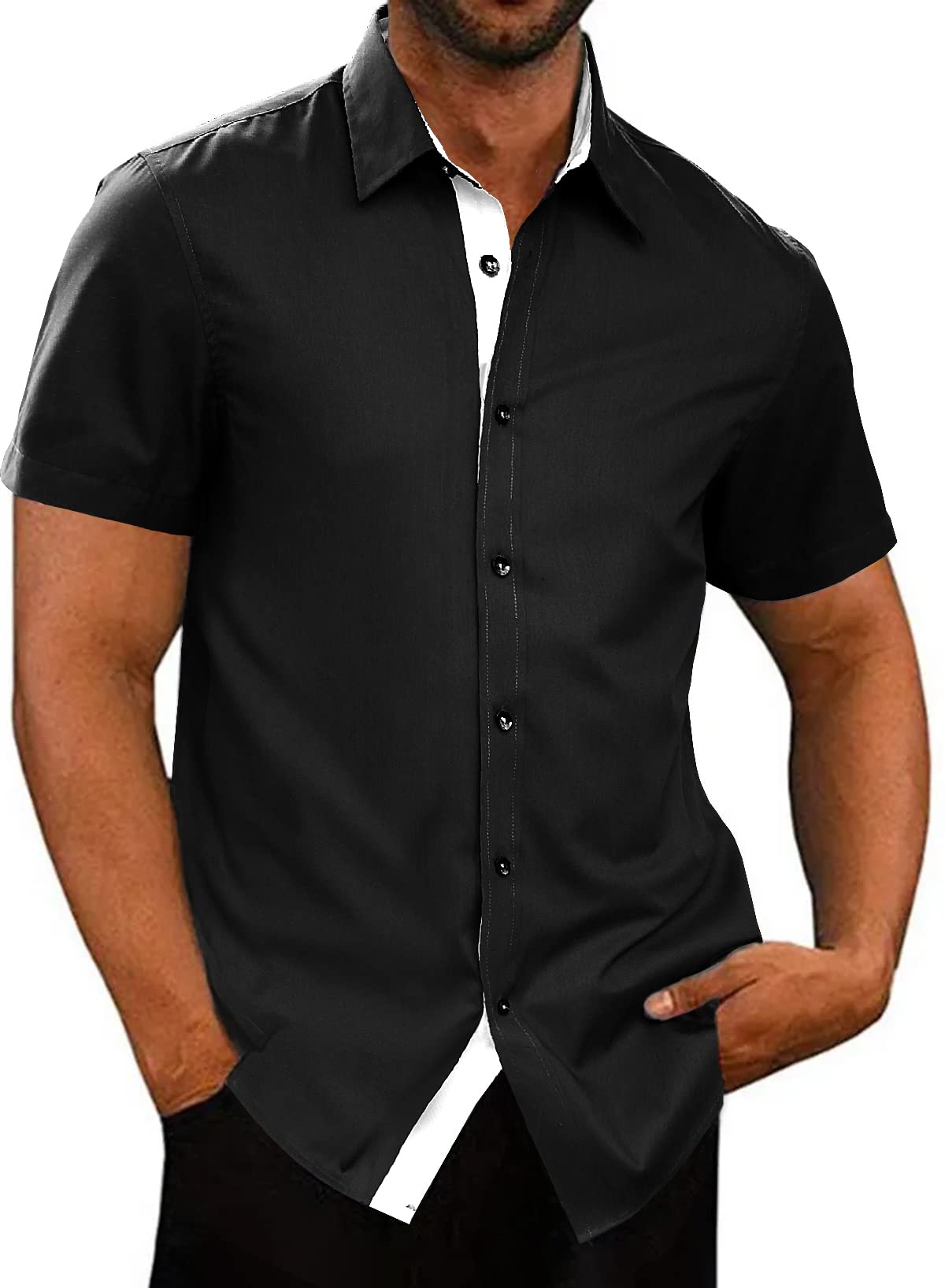 JMIERRMen's Casual Button Down Shirts Wrinkle-Free Short Sleeve Business Dress Shirt