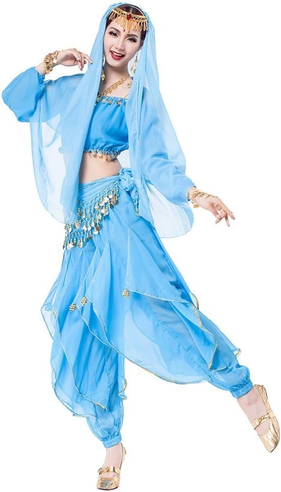 Belly Dance Costume Set Veil Top Scarf Pants Accessories 9pcs Set 8 Colors
