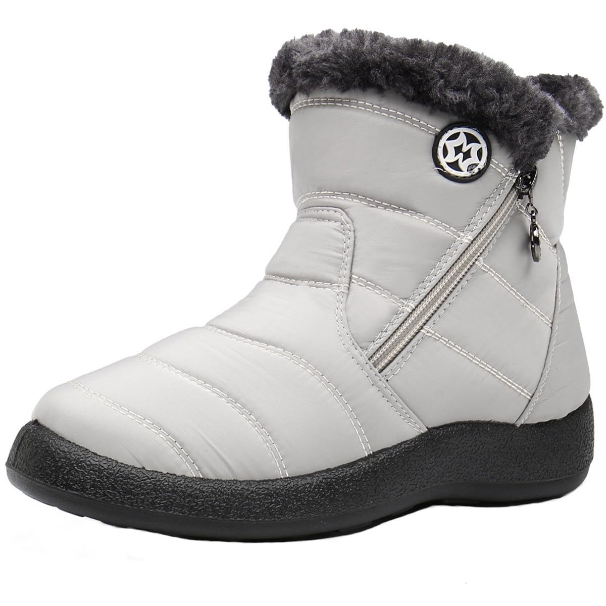 Stivali Donna Stivaletti Invernali Impermeabili Cerniera Stivali da Neve Cotone Caldo Peluche Caviglia Boots Bassi Scarpe Ultraleggero