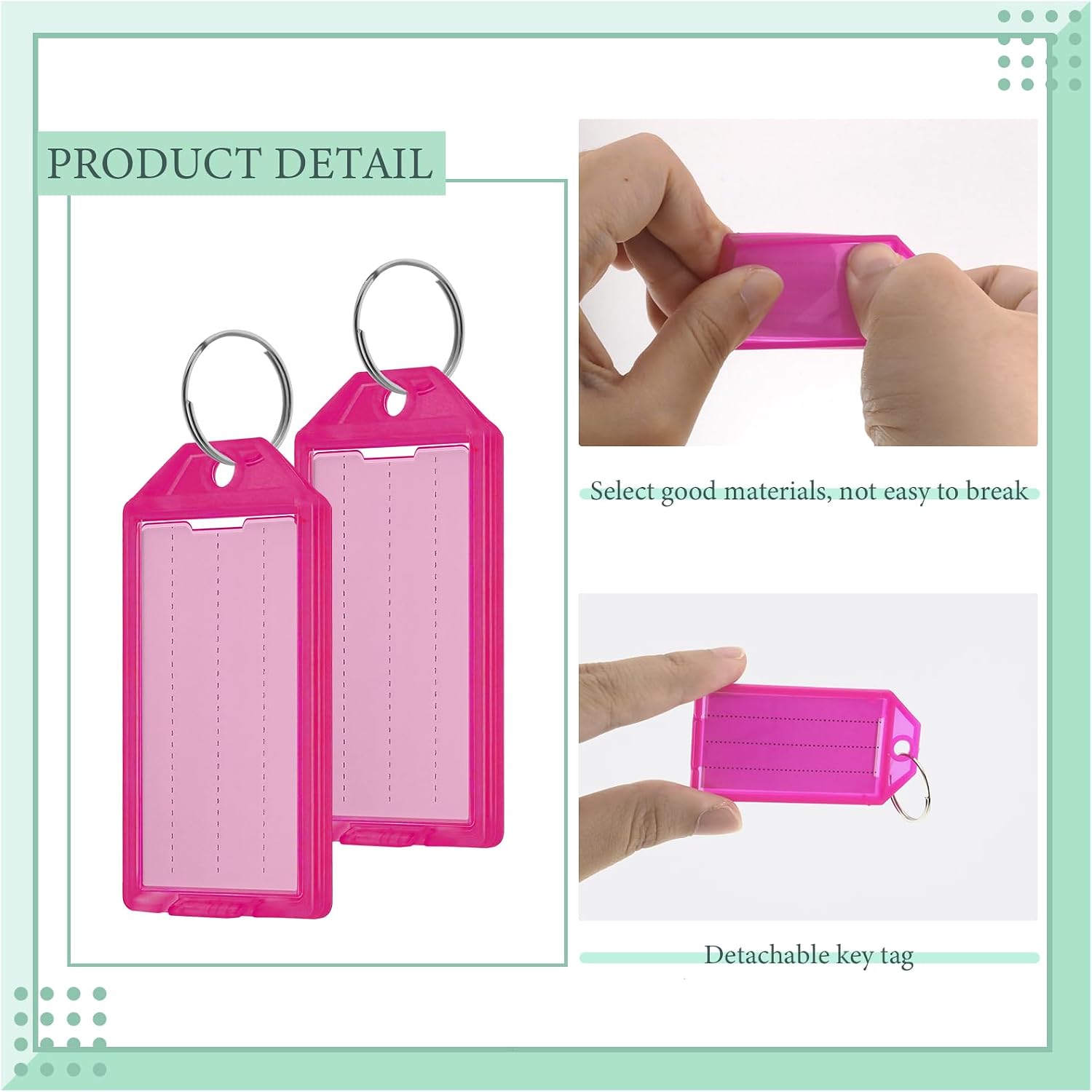 50 Pcs Plastic Key Tags with Labels, Key Labels with Ring and Label Window,Key Identifiers for Luggage, USB Drive, Backpack,Luggage Travels Home Office Classification Gifts Favors Supplies (Pink) image 4