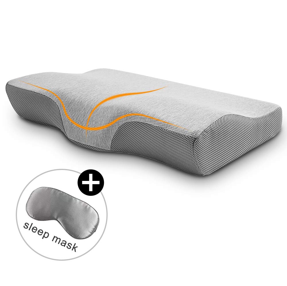 Winjoy Contour Memory Foam Pillow for Sleeping, Orthopedic Sleeping Pillow, Ergonomic Cervical Pillow for Neck Pain, Neck Support for Back, Side Sleepers with Washable Hypoallergenic Pillowcase