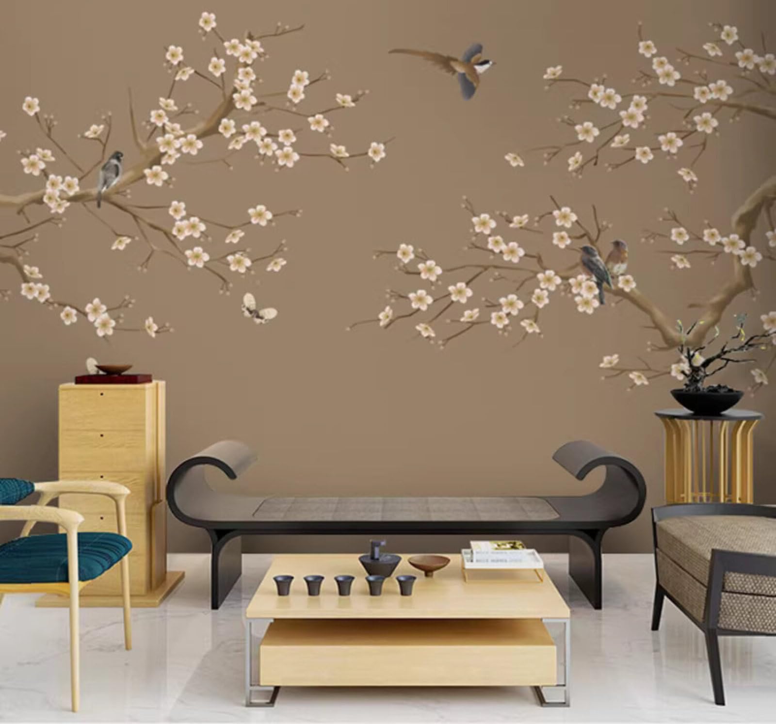 Retro Nostalgic Minimalist Elegant Flowers and Birds 3D Wallpaper Easy Install Feature Office Living Room Sofa Bedroom TV Background Wall Decoration-400cm×280cm