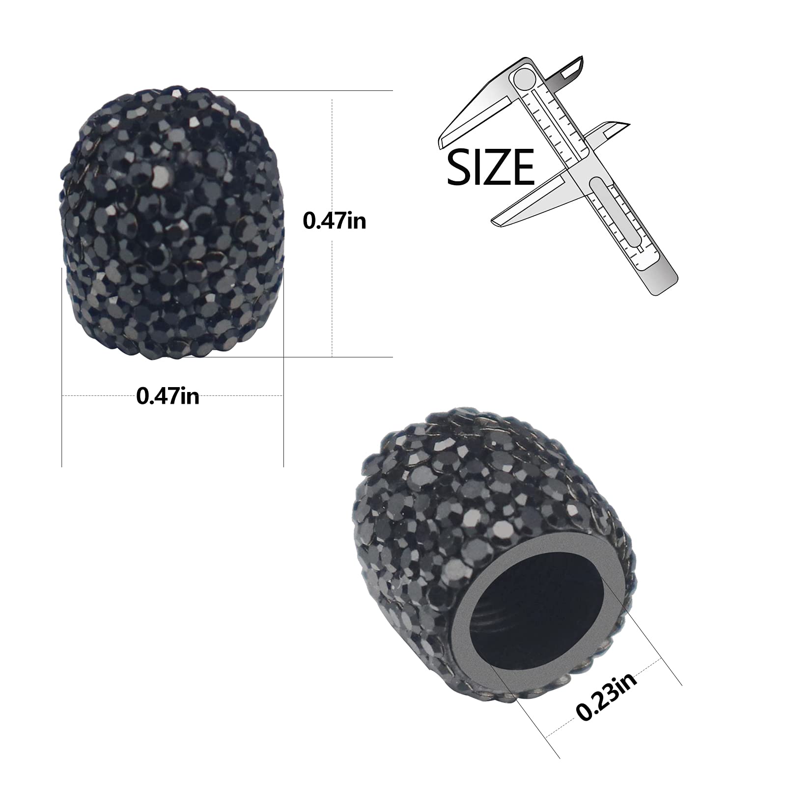 Sikawai Bling Valve Stem Caps Black Sparkling Handmade Crystal Rhinestone Universal Car Tire Valve Caps Chrome Attractive Dustproof — view 3