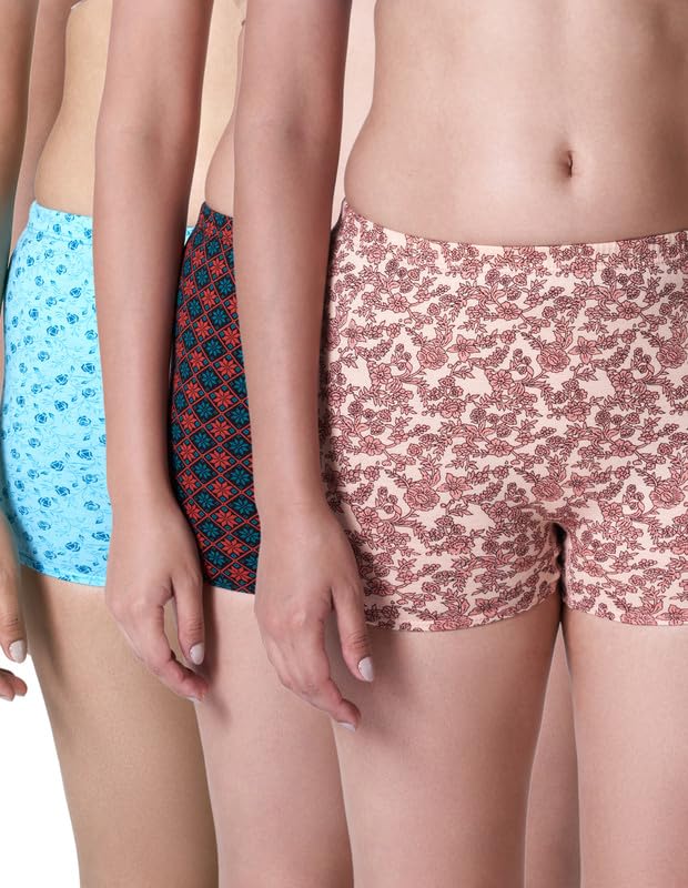 Womens Cotton Shorty Panty, Inner Elastic Printed Trunk Pack of 3