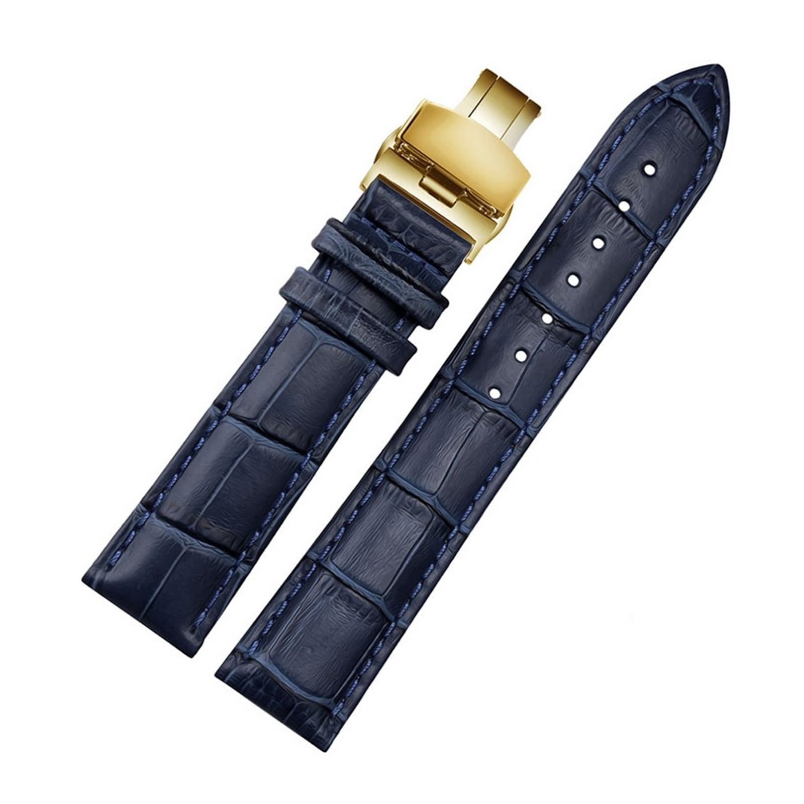 YINGO Bransoletka z prawdziwej skóry ciemnoniebieski pasek do zegarka zapięcie motylkowe o wymiarach 16mm 18mm 20mm 21 22mm 23mm