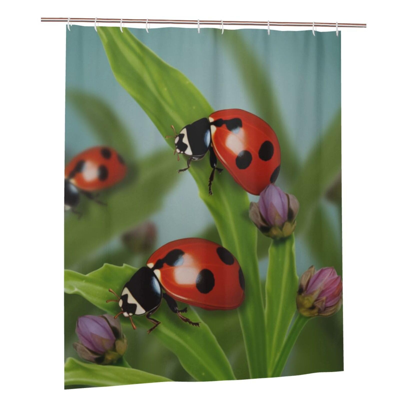 BWWHCCTI Ladybug Printed Shower Curtain With 12 Plastic Hooks Opaque Quick Drying Waterproof Shower Curtains Sets For Bathroom 152x183 Cm