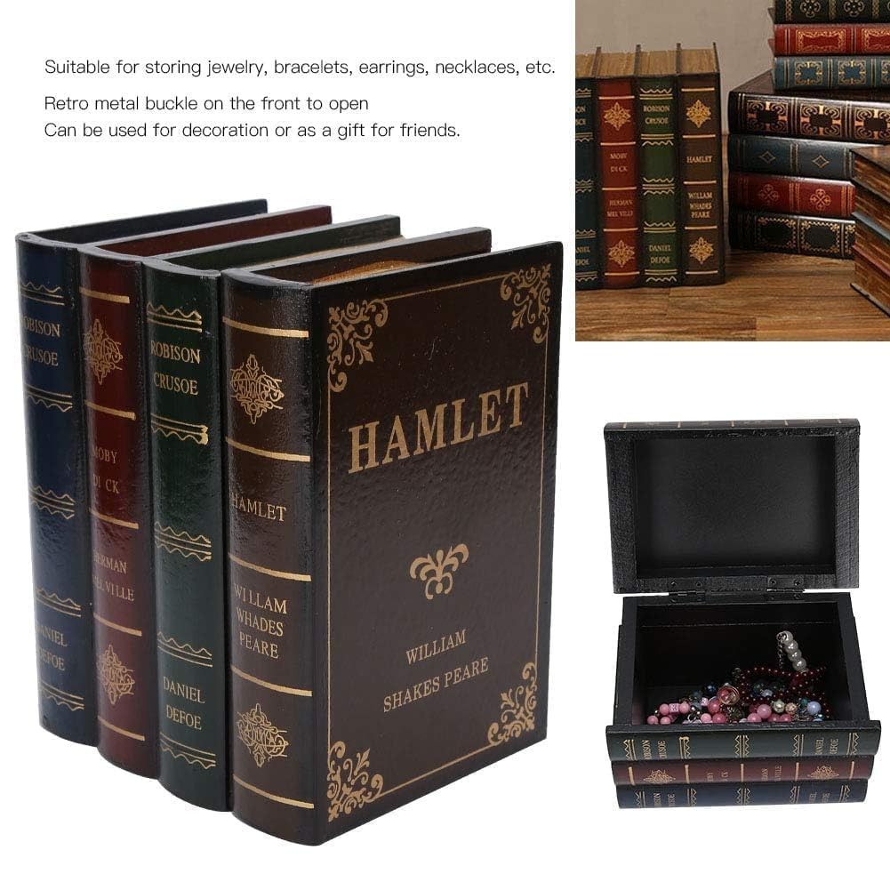 Boîte Livre Décorative En Bois Faux Livre - Coffret Rangement Bijoux Vintage
