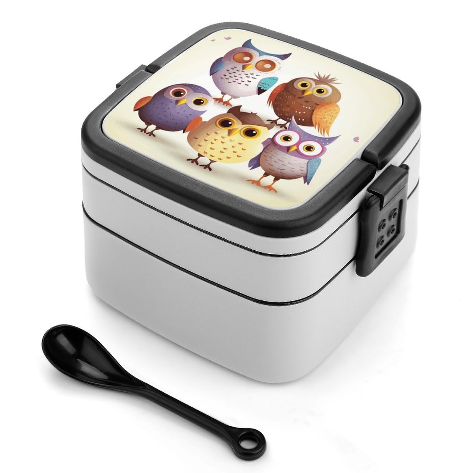 FekiLoot Owls Birds Bento Box Adult Lunch Box Sealed Bento Lunch Boxes with Spoon Sturdy Double Layer Bento Boxes Snap-on Design Leak Proof Lunch Containers Ideal for Work