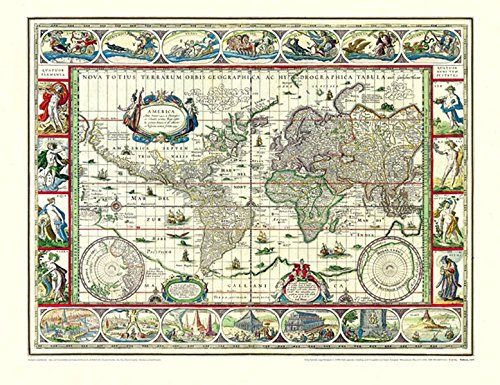 Télécharger Historische WELTKARTE 1635 - Willem Janszoon Blaeu (Plano): Originalinschrift der World Map: Nova To Francais PDF