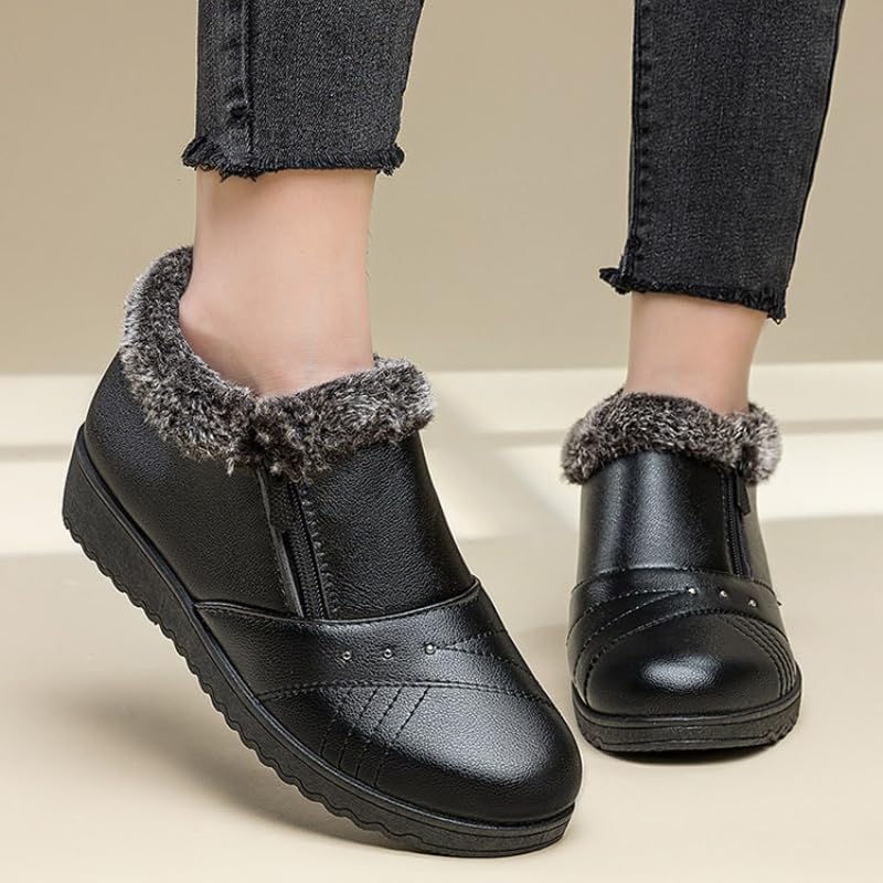 Women Snow Boots Winter Shoes with Zipper Comfortable Fur Lined Boots for Women Slip on Booties Warm Anti Slip Shoes