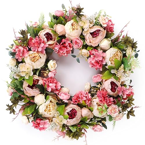 Kmise Front Door Wreath 26 inch-Peony Flower Spring Wreaths for