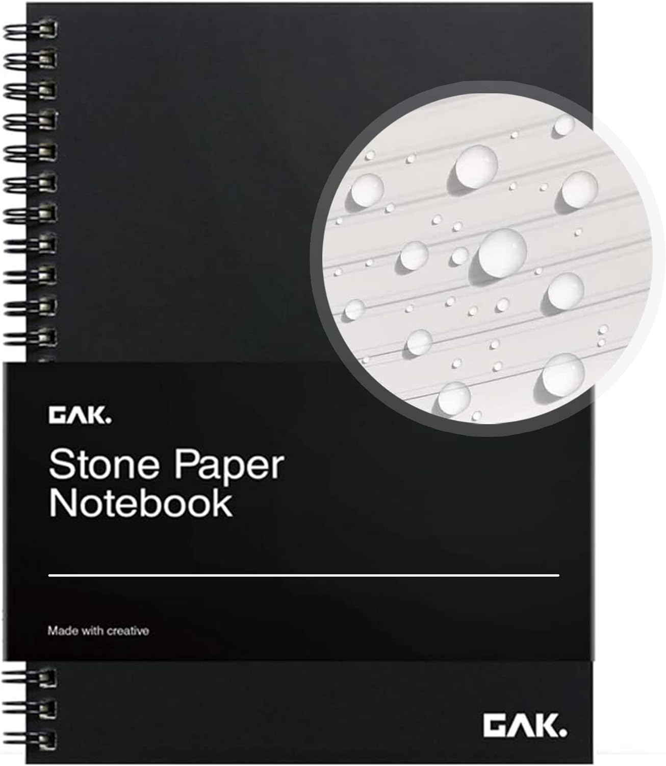 Stone Paper Waterproof Spiral Notebook, 7.20”x10.11”, 50 sheets, Durable Notebook, Eco-Friendly Mineral Stone Paper Notebook, Waterproof Notepad, Ruled, Black