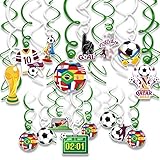 DPKOW Katar WM 2022 Dekorationen, 30pcs Fußball Deckenhänger Spiral Girlanden für 2022 Weltmeisterschaft Deko, Fußball Wirbel Hängedeko WM World Cup Luftschlangen, Tor Netz Stadien Pokal Fußball-Star