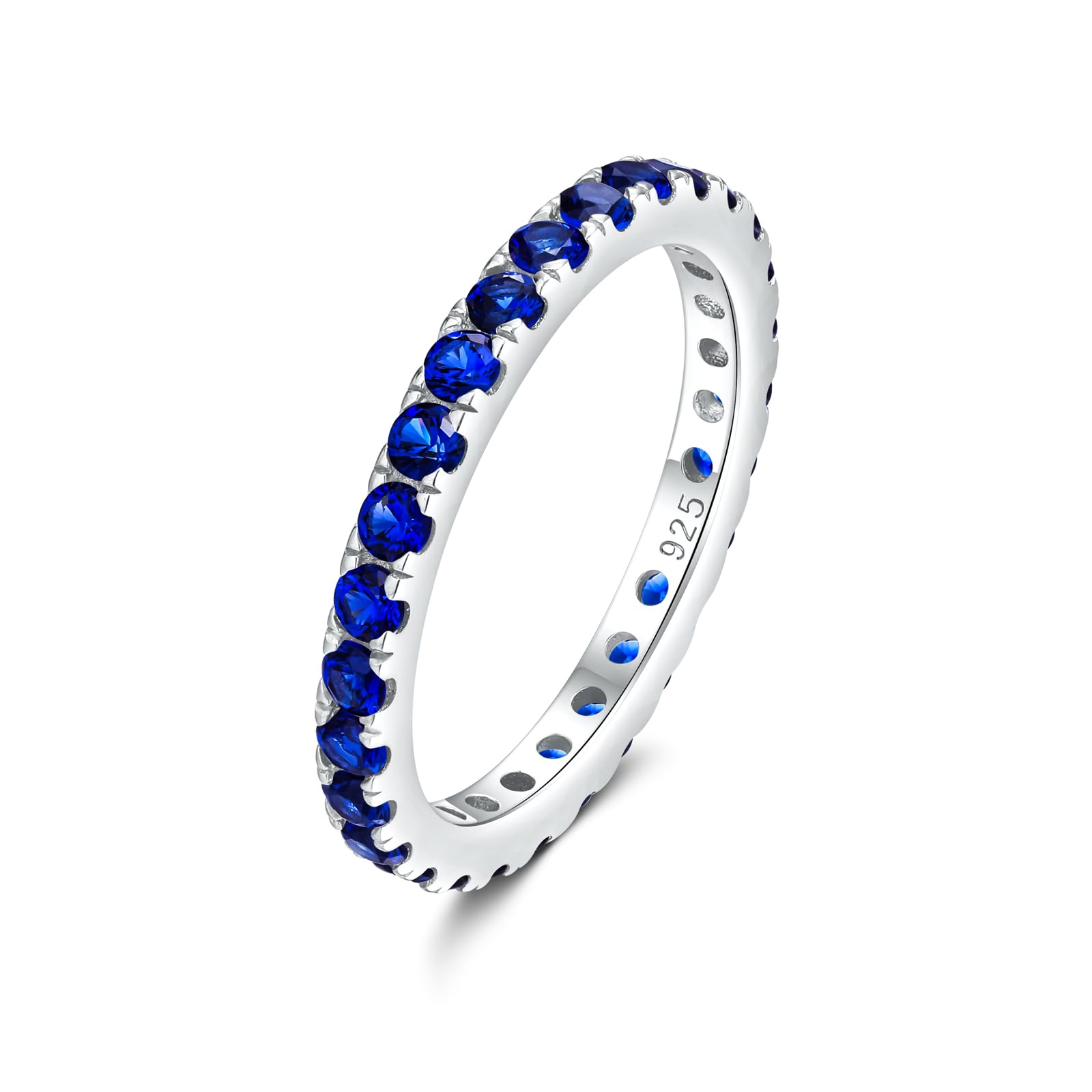 Sapphire/Emerald/Ruby Full Eternity Rings for Women, 2.4mm Thin Birthstone Stackable Rings, 925 Sterling Silver/14K Gold Plated Gemstone Wedding Band Size 6 to 10