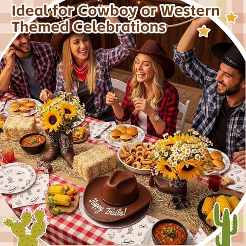 Image of Qinyoung 100 Pcs Western Cowboy Paper Plates and Napkins, Decorations | Disposable Paper Tableware Set for Cowboy Rodeo Theme Party, Western Birthday Decorations, Outdoor Wedding