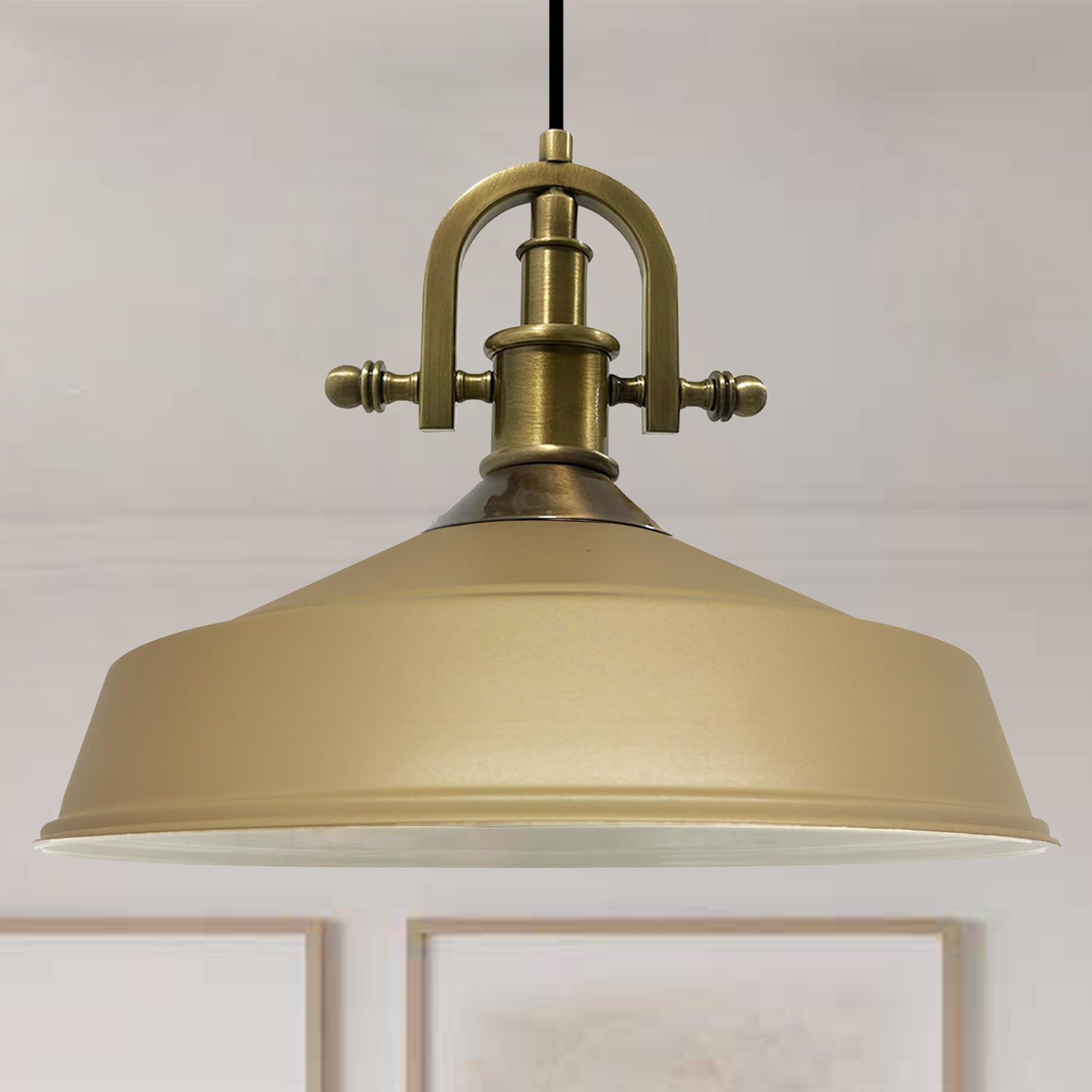 bamyum Asletl-Marine Hanging Lamp Industrial Pendant Light, 40 cm Lamp Shades, Modern Metal Kitchen Island Lights, E27 Pendant Lamp for Living Room and Dining Room, Beige Pendant Light — image 1