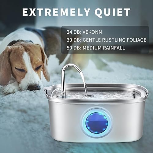 Miniatura 5 de Vekonn Fuente de agua para gatos de acero inoxidable, fuente de agua para mascotas de 0.8 galones108 onzas con indicador de nivel de agua y 3