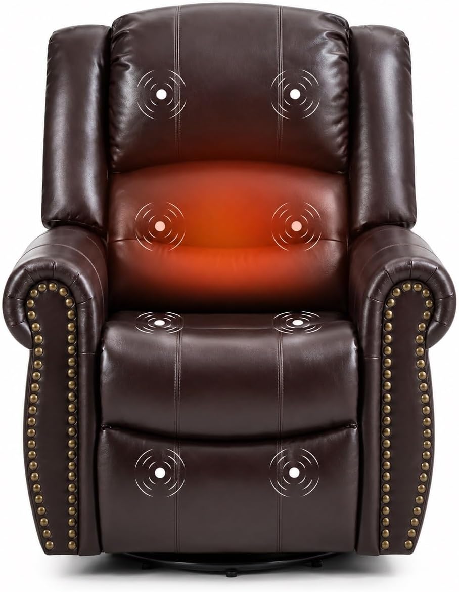 Faux Leather Electric Lift Recliner Sofa with Massage Heat Side Pockets USB Type C Ports Adjustable Reclining Chair for Elderly Living Room Home Theater Seating
