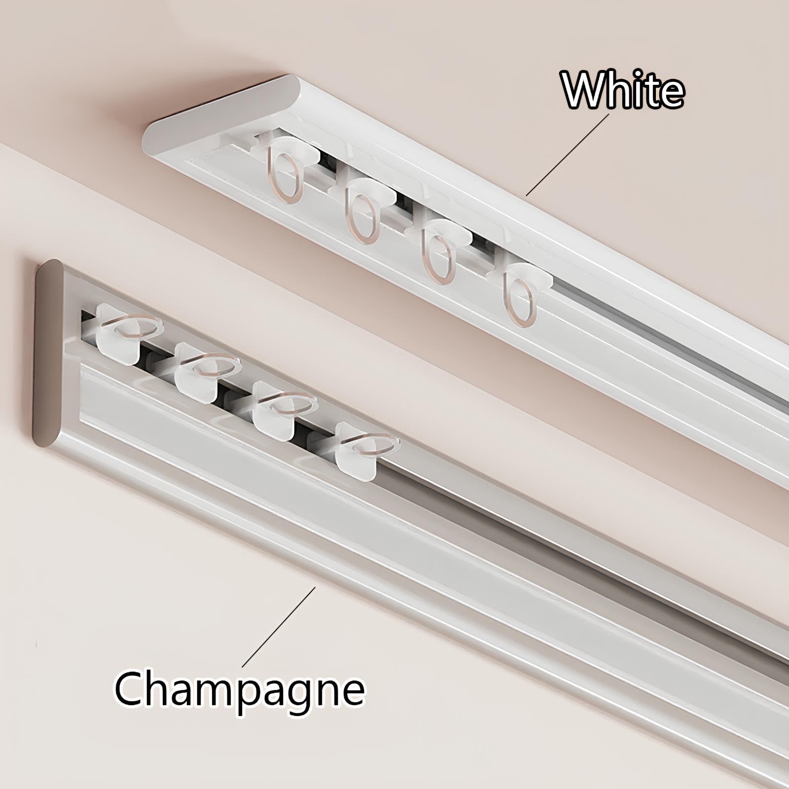Rail De Rideau De Plafond Ultra-Fin Tringle À Rideau Montée Au Plafond Rail Rideaux Plafond Silencieux en Alliage D'aluminium pour Bureau, Salon, Chambre(White,1.8m(2 * 90cm))