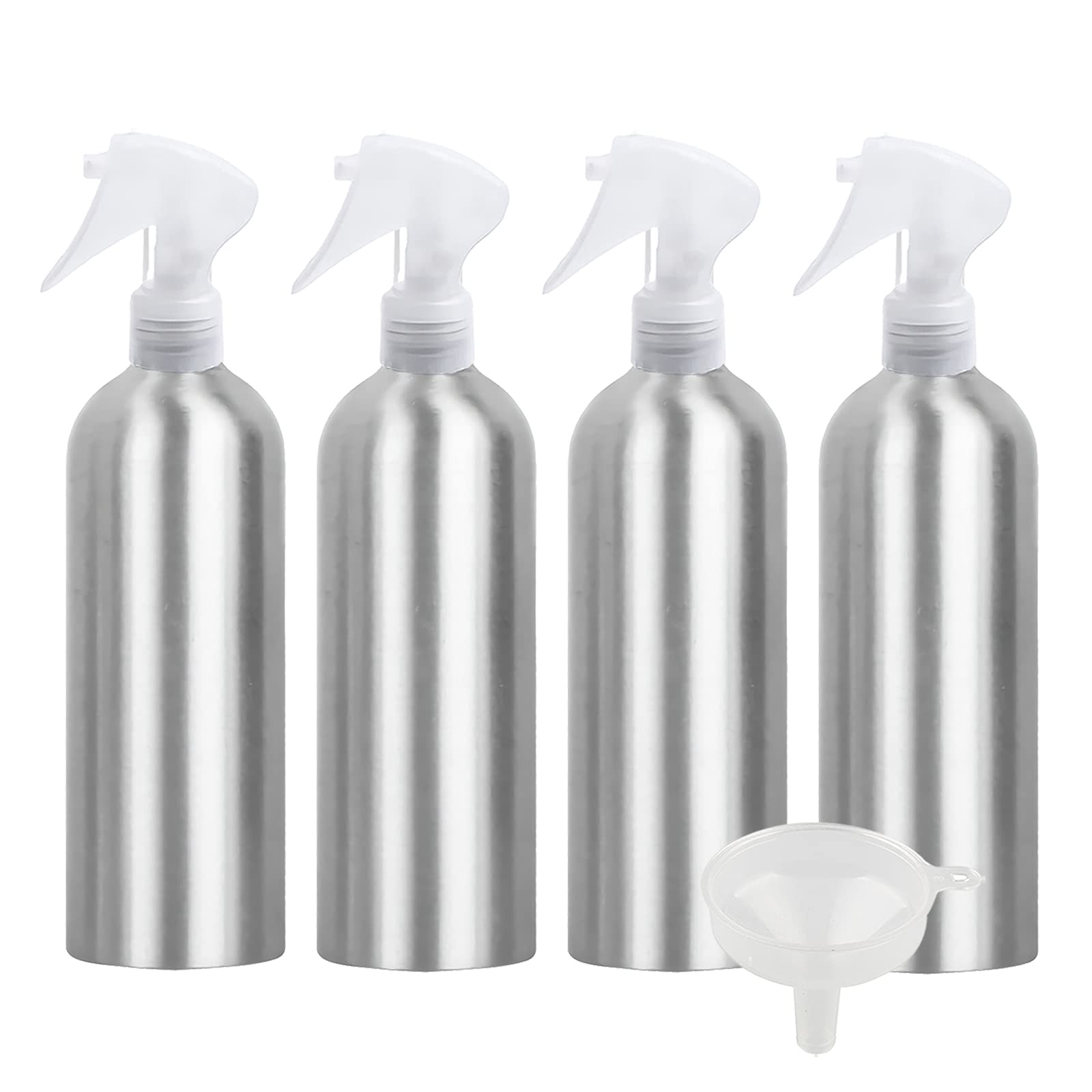 ZEOABSY Pack of 4 Empty 500ml Refillable Spray Bottles, 500 ml Aluminum Misting Bottles Transparent Trigger Sprayer for Cleaning, Gardening, Travel Beauty, Barber Shop Essential + 1 x Funnel