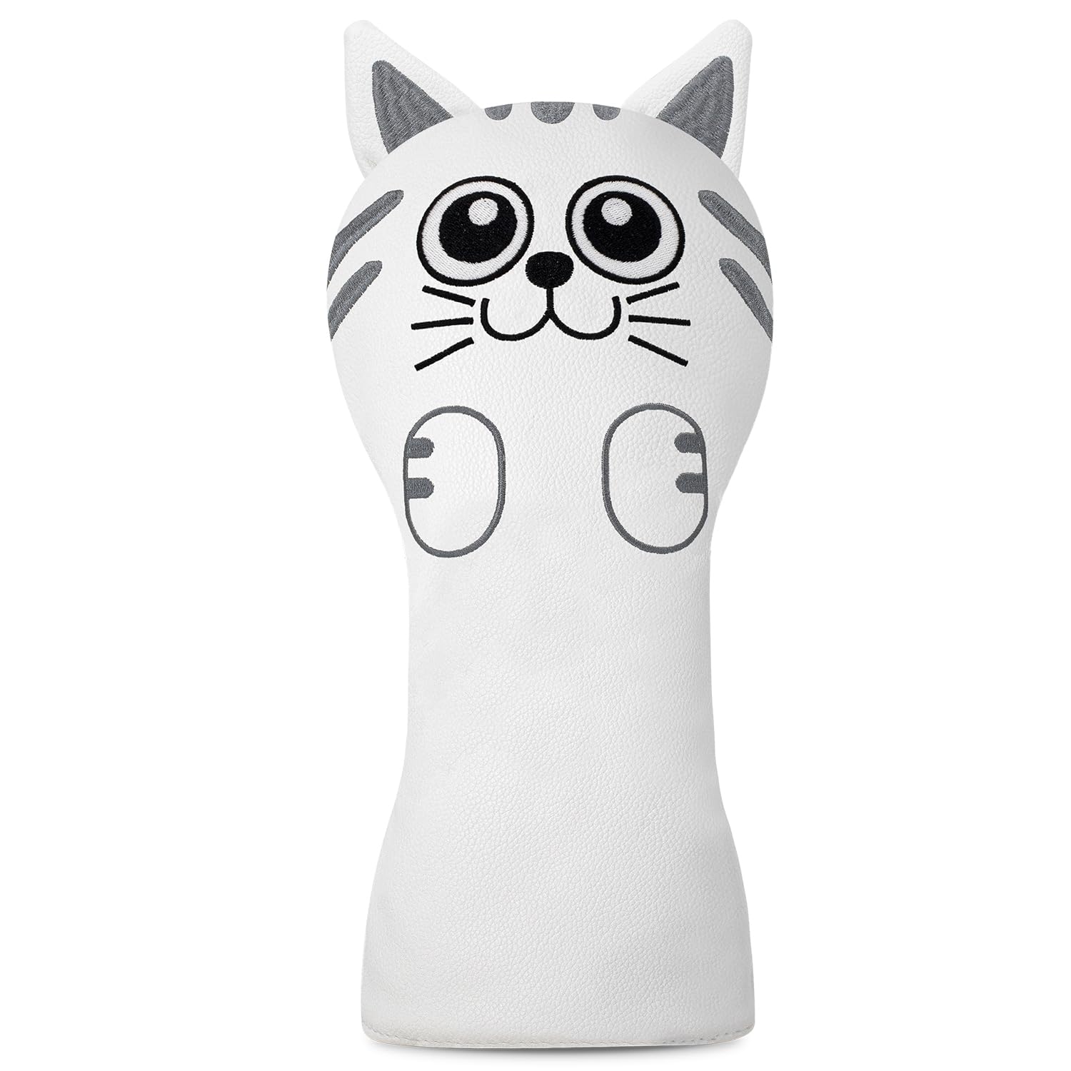 Golf Kitty Head Cover Golf Club White Leather Headcovers Set Fits Driver Fairway Wood Hybrid Utility Putter Iron Wedge Headcover.