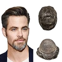 Vista 104 de Toupee para hombres, pieza de cabello completo suizo de encaje para hombre, sistema de reemplazo de cabello humano real para hombres, nudos