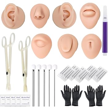 Body Piercing Kit - Yuelong 48pcs Piercing Practice Kit Includes 25pcs Mix Piercing Needles 7Pcs Silicone Model Body Part Displays Set 2 Piercing Clamps Forceps and Piercing Tools Supplies