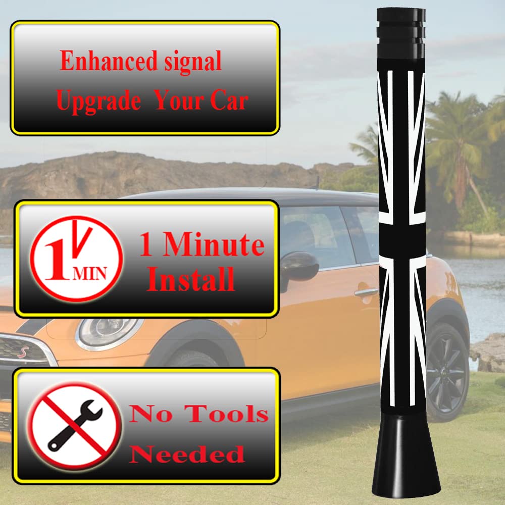 4 Inch Gray Flag Short Antenna for BMW Mini Cooper (2001-2022), Mini Cooper Antenna Replacement Mast