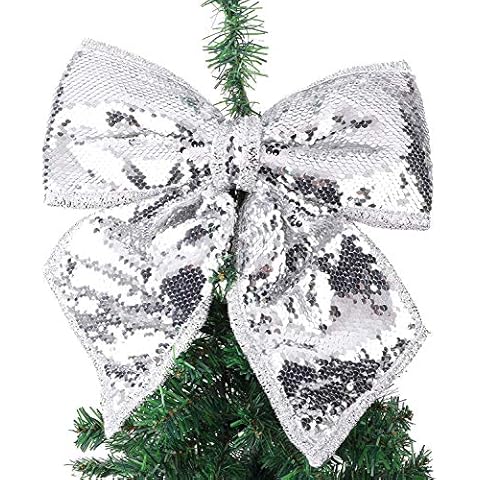 Toyland® 30cm Sequin Bow - Christmas Tree Decorations - Luxury Accessories (SILVER) Cover