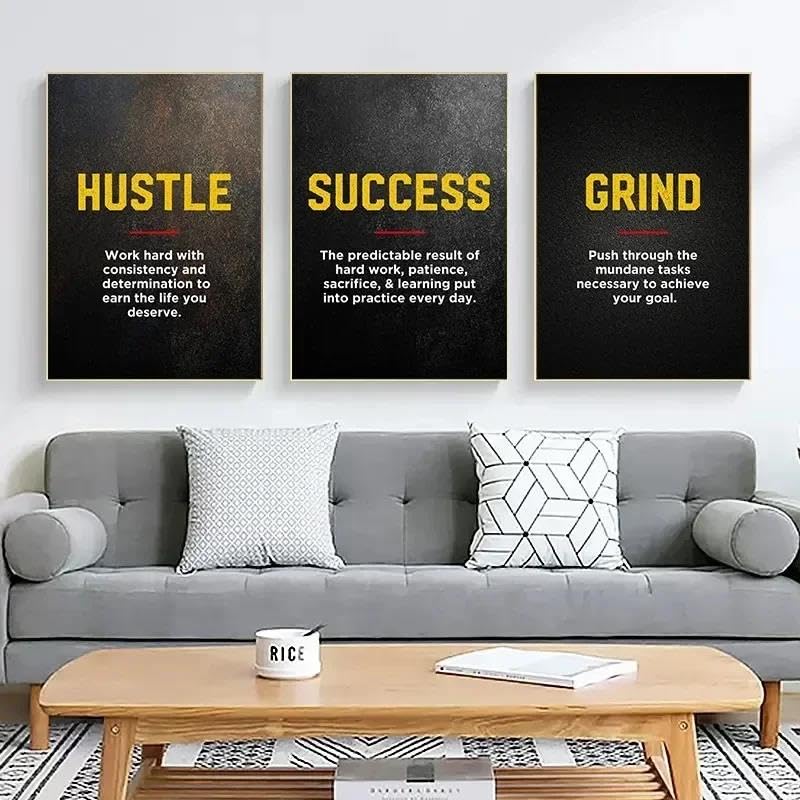 Peinture sur toile hustle success poster de motivation pour bureau sans cadre